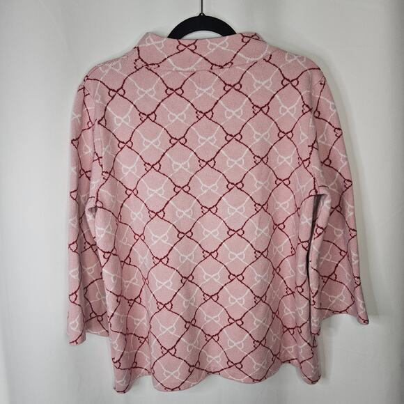 Shop The Mint Just A Feeling Pink Bow Print Mock Neck Sweater Large - Picture 6 of 6